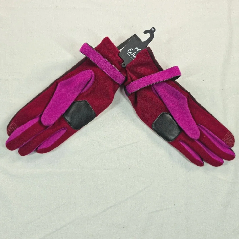 Echo Women Tech Gloves XL Wool Cashmere Burgundy Fuchsia Cozy Winter Warm NWT